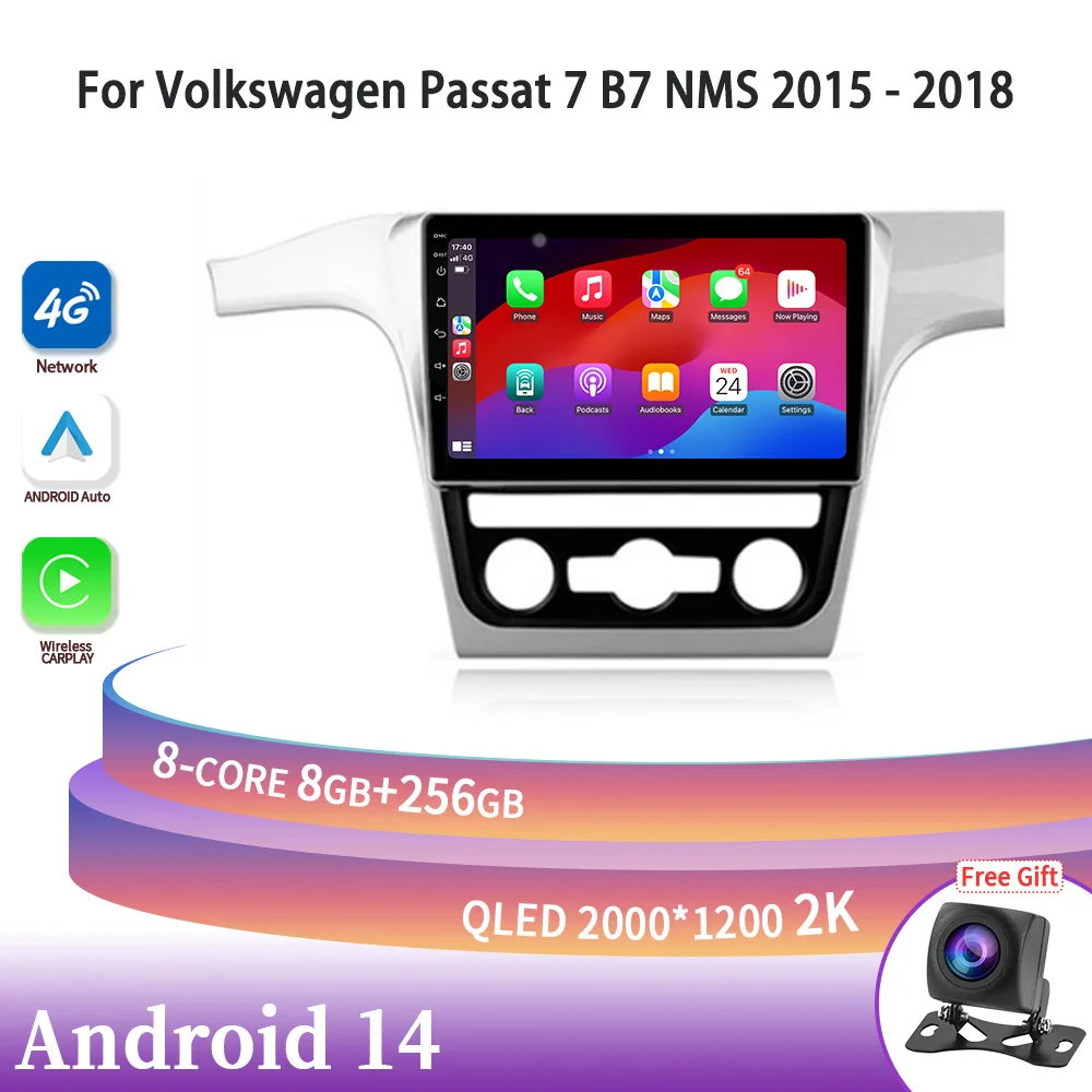 

Android 14 For Volkswagen Passat 7 B7 NMS 2015-2018 Carplay Car Auto Radio Multimedia Touch Screen Stereo GPS Navigation WIFI