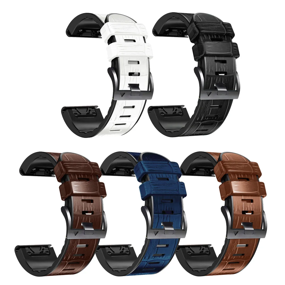 Leather Silicone Wristband Smart Strap For Garmin Fenix 7 7X 6 6X Pro 5 5X Plus 3 3HR 945 22 26mm Quick Release Band Replacement