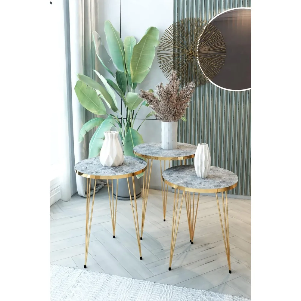 PAK HOME Set of 3 Nesting End Tables Round Wood Stacking Coffee Side Accent Sofa Table with Metal Legs for Living Room, Home Off