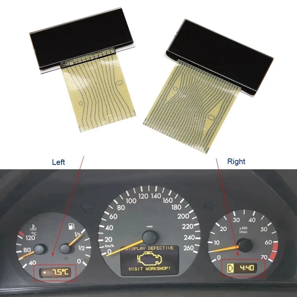 Car Dashboard LCD Display for Mercedes E-Class(W210), Right+Left Display and Soldering T-Iron + Rubber T-Tips