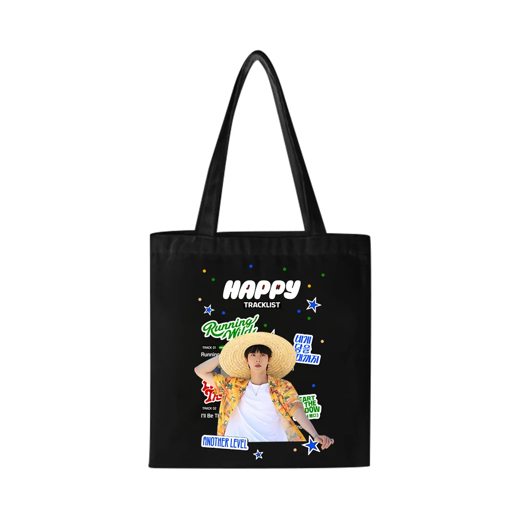 Álbum KPOP JIN, bolso de lona con foto de cartel feliz, bolso impreso de gran capacidad a la moda, bolso de hombro de almacenamiento con cremallera, regalo para seguidores