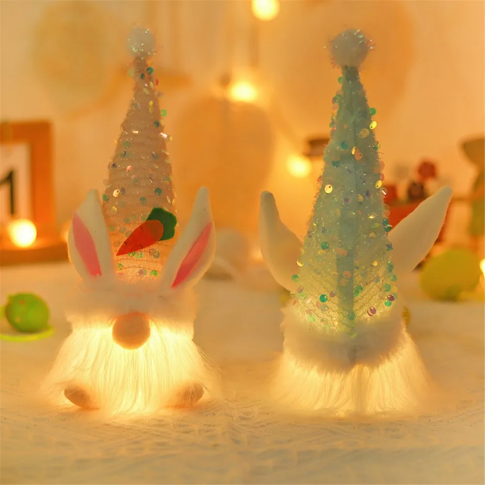 Easter Faceless Gnome with LED Light Sequins Rabbit Doll Home Party Decoration Spring Hanging Bunny Ornaments Kids Gifts