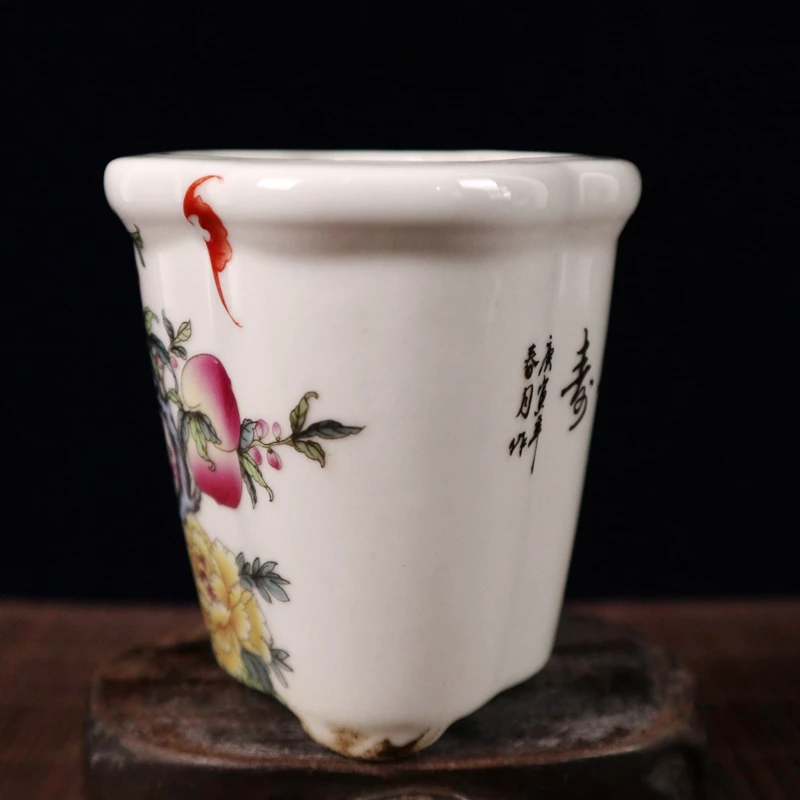 Chinese Old Porcelain  Flower Pot Pink  with rich Longevity Peaches pattern Traditional Oriental Decorative Planter