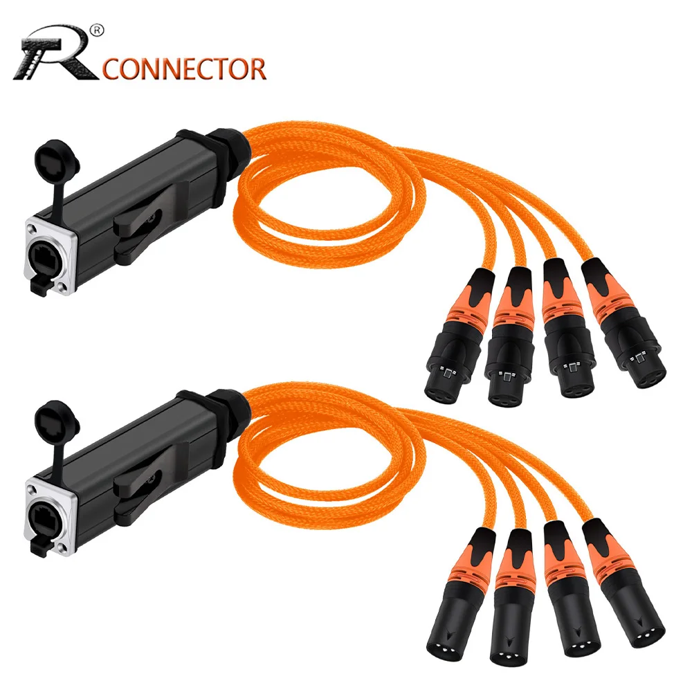 RJ45 CAT5 to 4 Channel 3Pins XLR Waterproof Male/Female Connector Multi Network Receiver Cable for Stage and Recording Studio