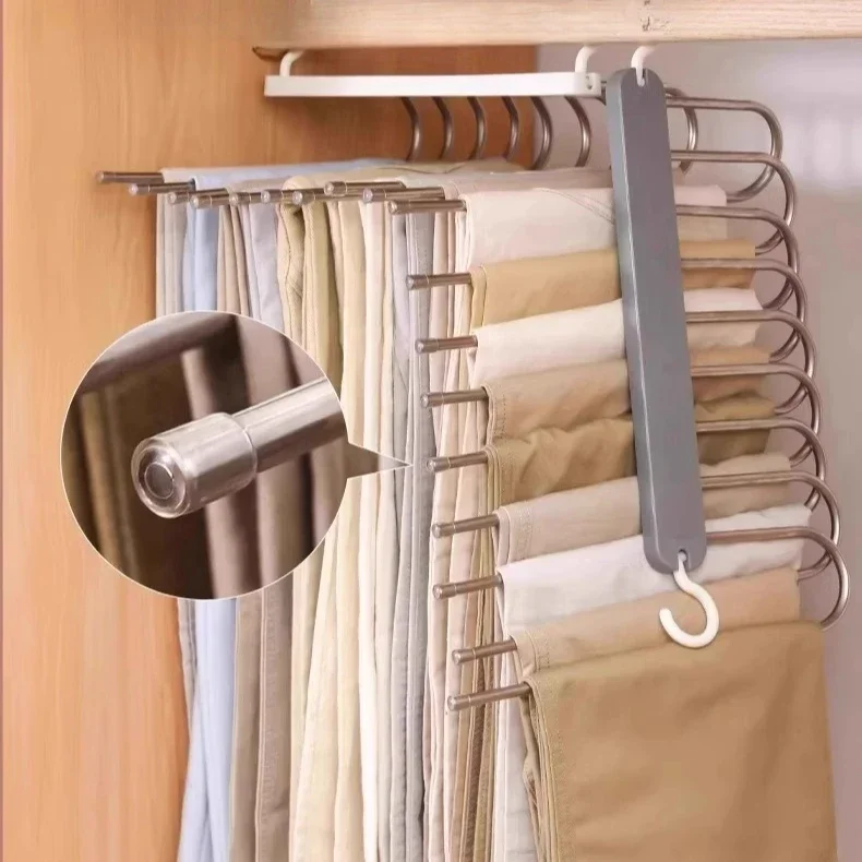 Multi-functional multi-layer pants folding pant hanger household magic track-less pant clip wardrobe storage artifact pant