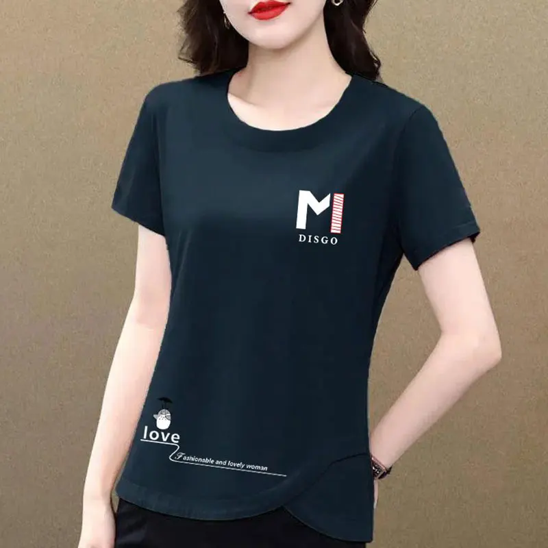 Women's O-Neck Short Sleeve T-Shirt, Monochromatic, Casual Tops, All-match, Summer Fashion, Office Lady Clothes, Temperament