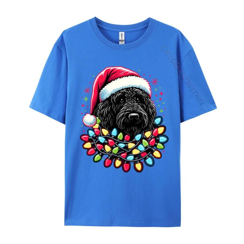 Black Labradoodle Christmas Tree Xmas Lights Doodle Dog T-Shirts Men Casual Oversized T Shirts Newest T-Shirt For Male