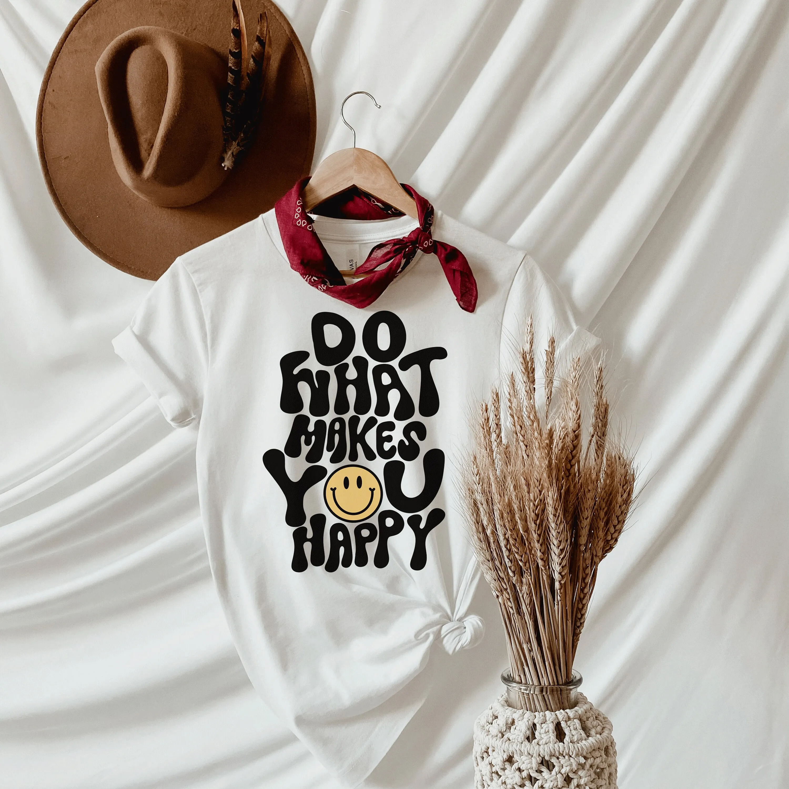 Do What Makes You Happy Tshirt Retro T-Shirt Women Groovy Vintage Positive Vibes Aesthetic Tees