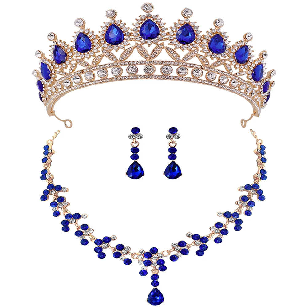1 مجموعة الزفاف الراين تاج قلادة أقراط مجوهرات الزفاف للعروس وصيفه الشرف حفلة مأدبة مساء تأثيري عيد الميلاد