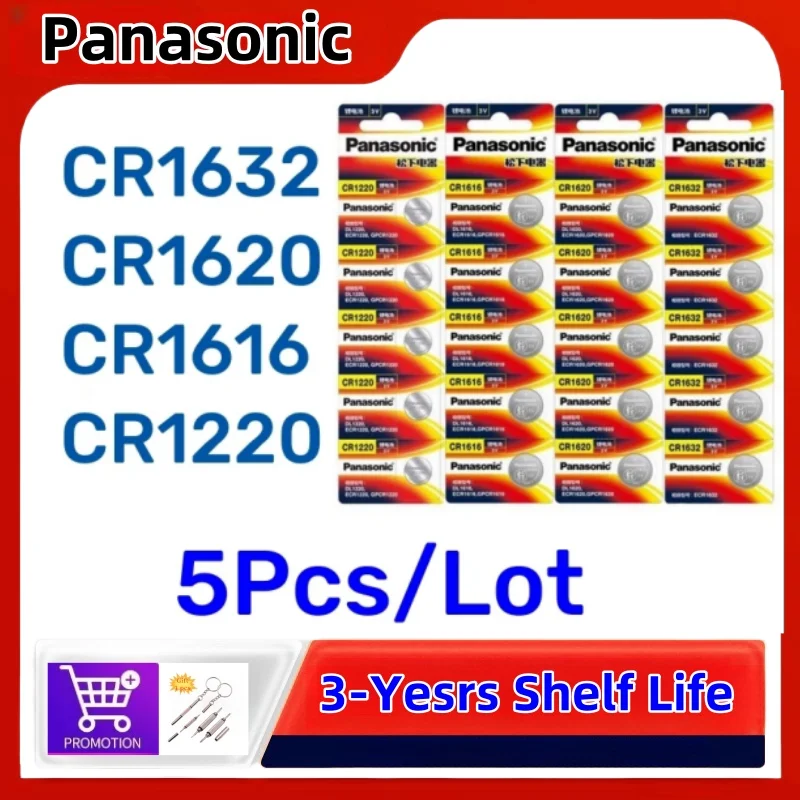 

5pcs Original Panasonic 3V CR1632 CR1616 CR1620 CR1220 Button Batteries Cell Coin Lithium Battery For Watch Electronic Toy