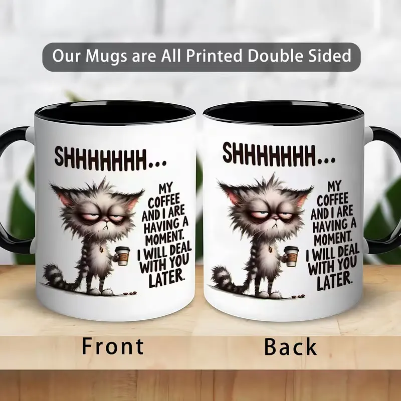 1 Cute Sleeping Cat Coffee Mug with the Phrase 