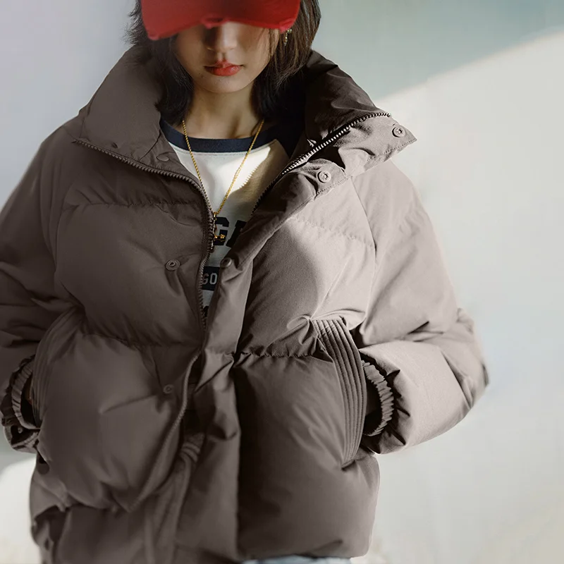 سترة Maden النسائية 90% من ريش البط الأبيض قصيرة منتفخة بياقة واقفة معطف شتوي سميك ودافئ ملابس خارجية #5