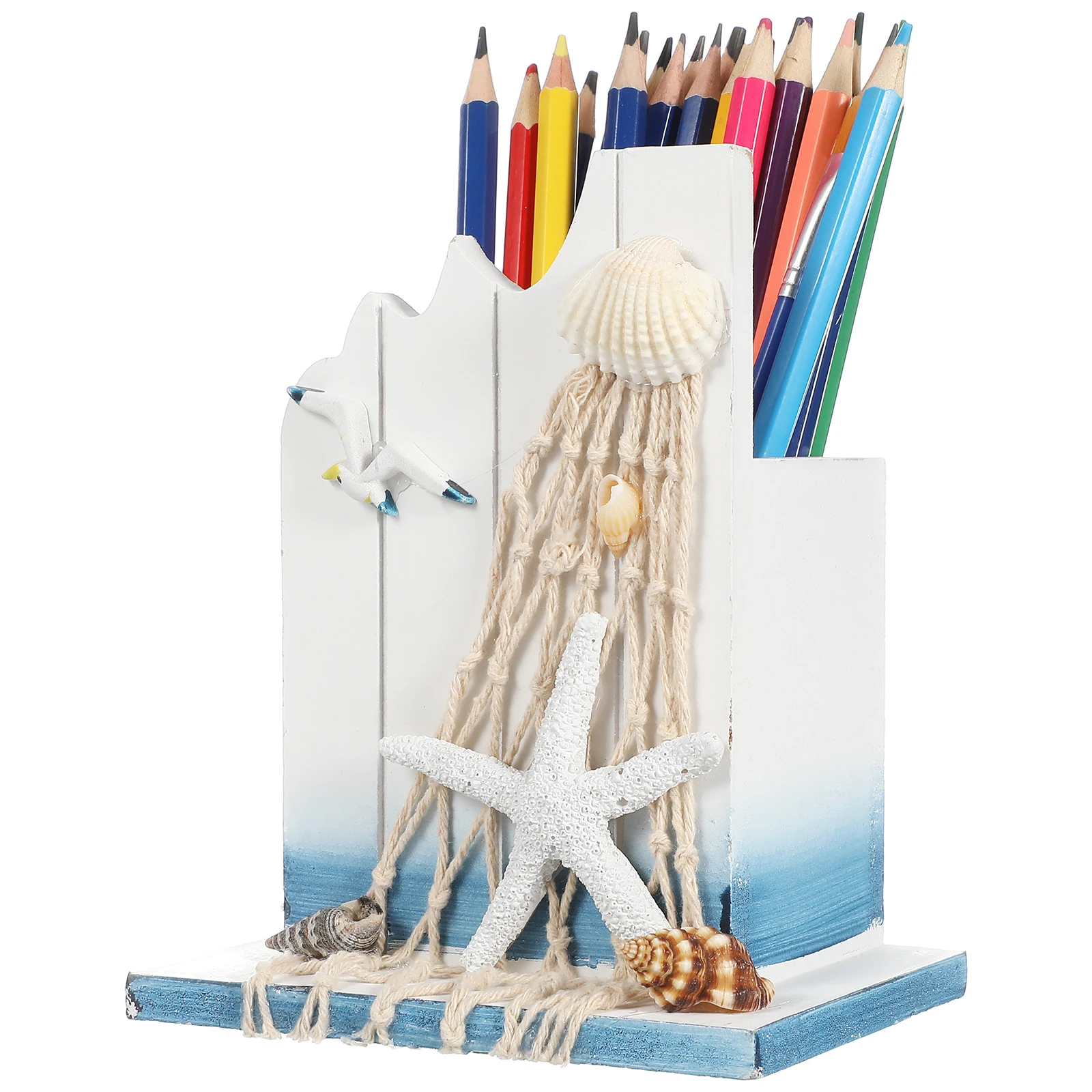 

Wooden Pen Holder White Premium Wood Unique Sea Star Design For Desk Home Office Storage Container Organizational Stationery Cup