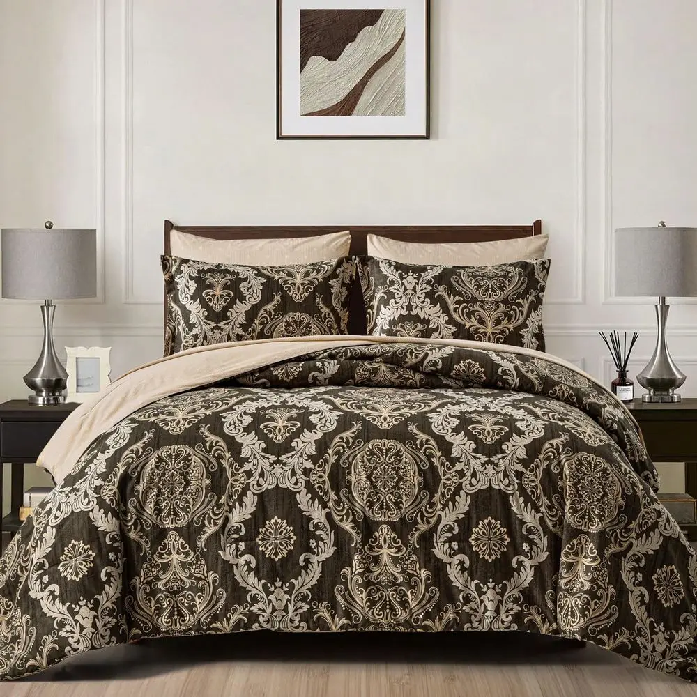 

Комплект постельного белья Pieces Paisley Comforter Set Queen King Bed In A Bag, темно-коричневый, с узором в стиле бохо, из мягкой микрофибры, размер Queen.