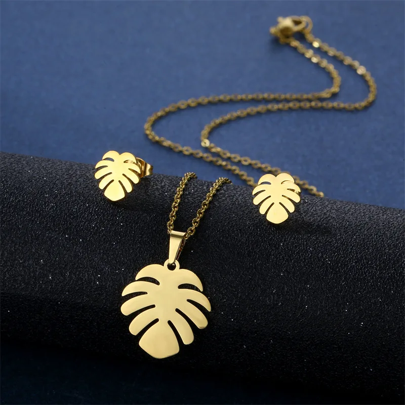 Hawaiian Plantain Leaves charm women Pendant Necklaces Earrings Jewelry Sets Kiribati Pohnpei Guam Tropical Plants