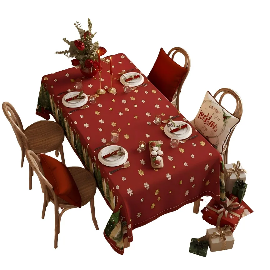 Yjq tablecloth waterproof light luxury atmosphere snowflake pine printing table mat New Year's table cloth