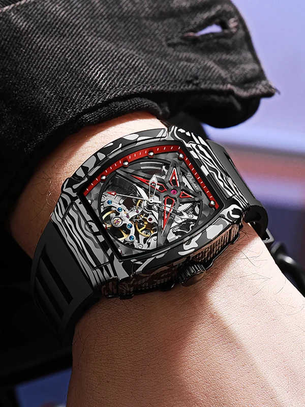 Durenwei Men's Automatic Mechanical Watch 2025 New Style Trendy and Cool Tonneau Shaped Large Dial High-End Men's Watch