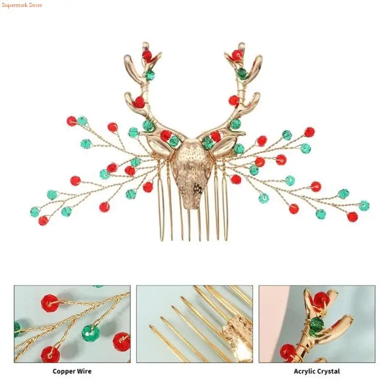 Q5WE Christmas Theme Reindeer Barrette Holiday Celebrate Christmas Headband for Adult