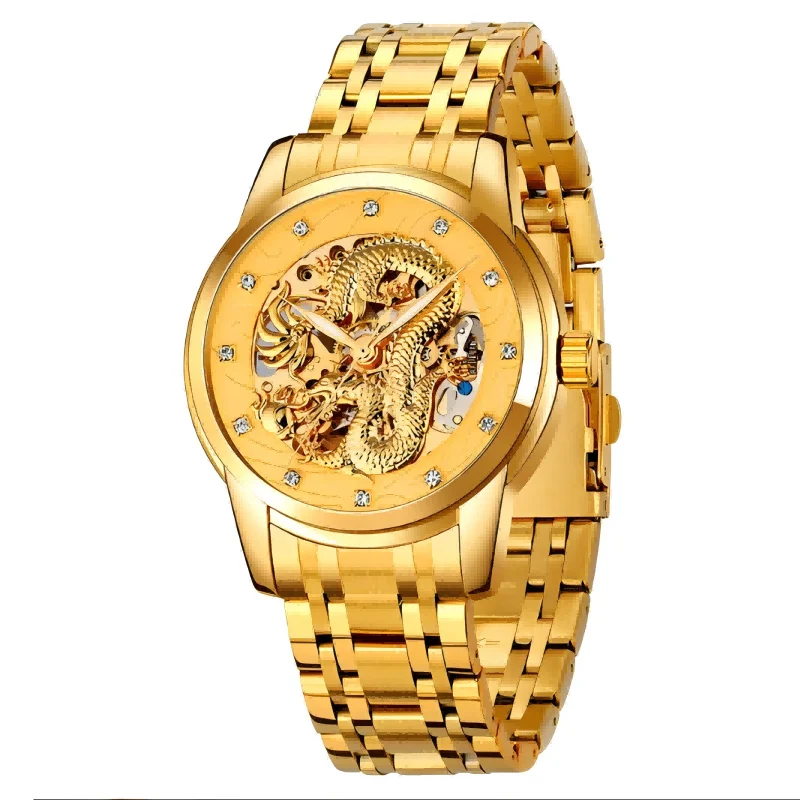 2024 Popular Business Steel Strip men's watch fashion Relief Golden Dragon waterproof wristwatch automatic mechanical watches