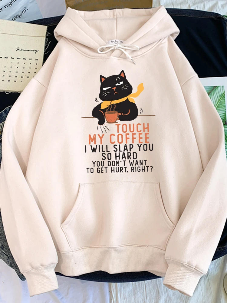 Touch My Coffee I Will Slap You ตลก Kawaii พิมพ์ผู้หญิง Hoodie ฤดูใบไม้ร่วง Crewneck Hoody ขนแกะนุ่มเสื้อผ้าแฟชั่นเสื้อลําลอง