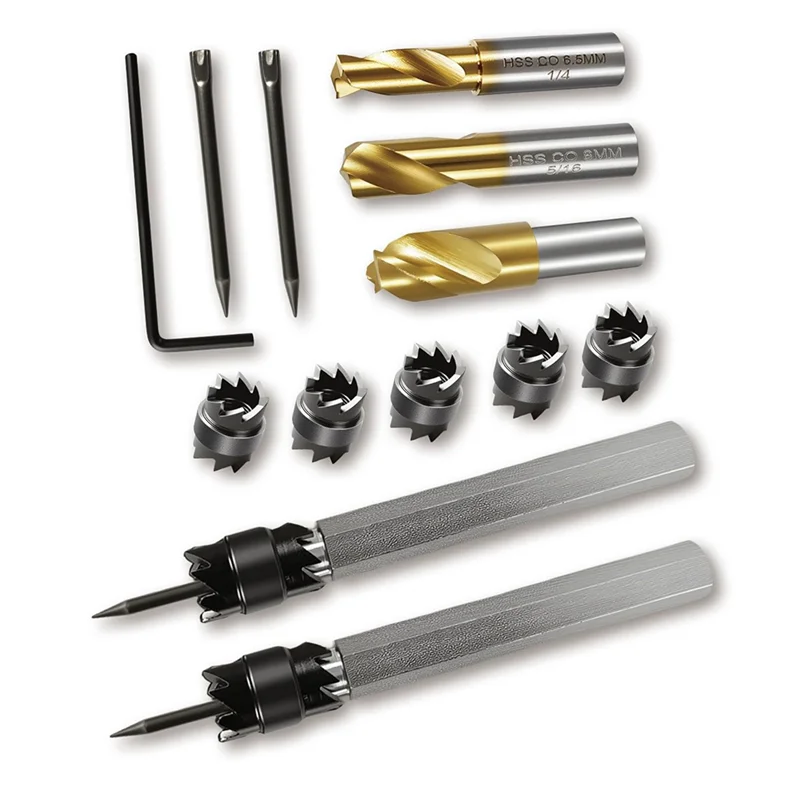 

AT63-Spot Weld Cutter Sets Double Sided 13 Pcs 3/8" And 5/16" HSS Titanium Coated Cobalt Spot Weld Drill Bit Set Kit 6.5MM 8MM 1