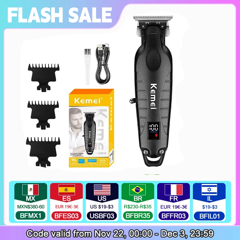 Kemei 2293 Professional Barber Hair Trimmer Zero Gapped Cordless Rechargeable Men Clippers Detailer Finish Hair Cutting Machine