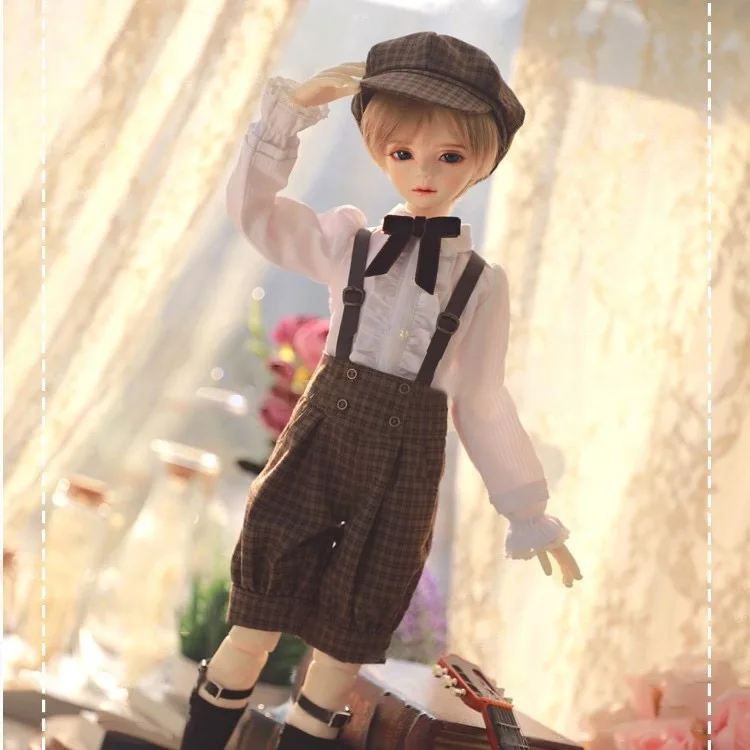 SD Casual Plaid Versatile Outfit, 1/6 1/4 1/3 BJD Doll Clothes 4 Piece Set Suspender Menswear Free Shipping