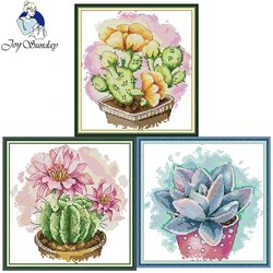 Potted Plant Series Printed Cross Stitch Set 14CT 11CT Count Cotton Fabric Needle Thread Embroidery Kit DIY Simple Handicrafts