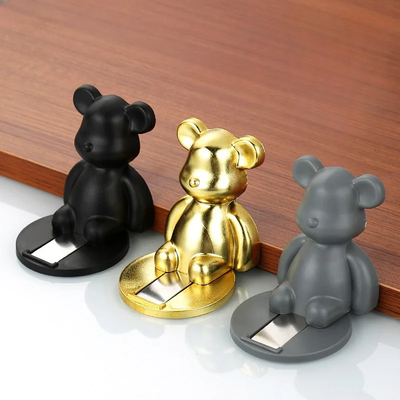 Little Bear Floor Anti Collision Door Rear Suction Cup Strong Magnetic Adhesive Luxury Simple Wooden Door Blocker No Punching