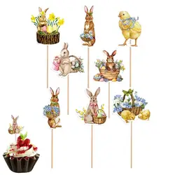 Adornos para cupcakes de Pascua, palitos de papel reutilizables para Tartas, decoración de temporada de Pascua para Fiesta de Primavera, caja de dulces de pared con foto, 8 piezas