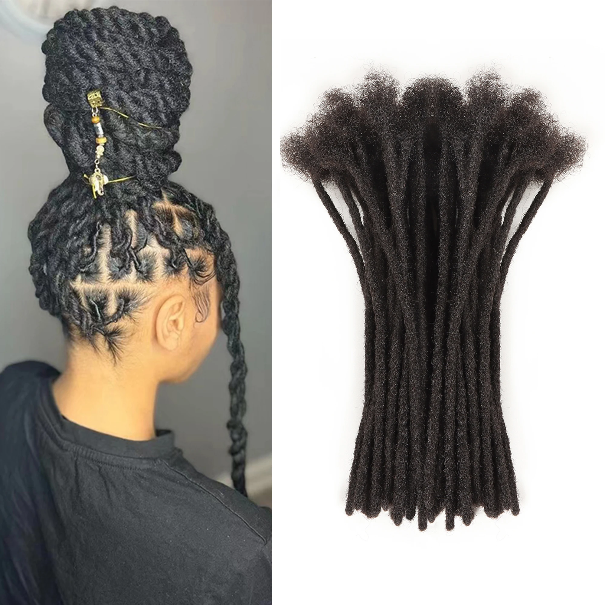 Orientfashion 100% Human Hair Natural Black Locs Extensions Cabezal Cabello Dreadlocks Rasta Wig for Women Hair Loss Solution