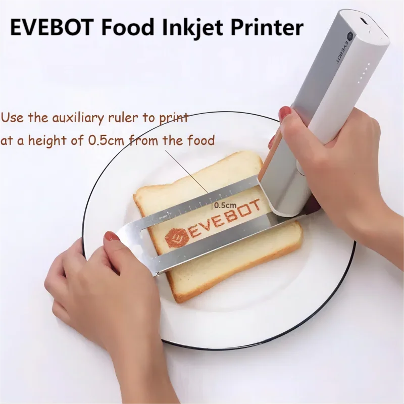 

EVEBOT Handheld Food Inkjet Printer Print Size 26*1000mm With Auxiliary Ruler DIY Edit Custom HD Printing for Hotel Café Bakery