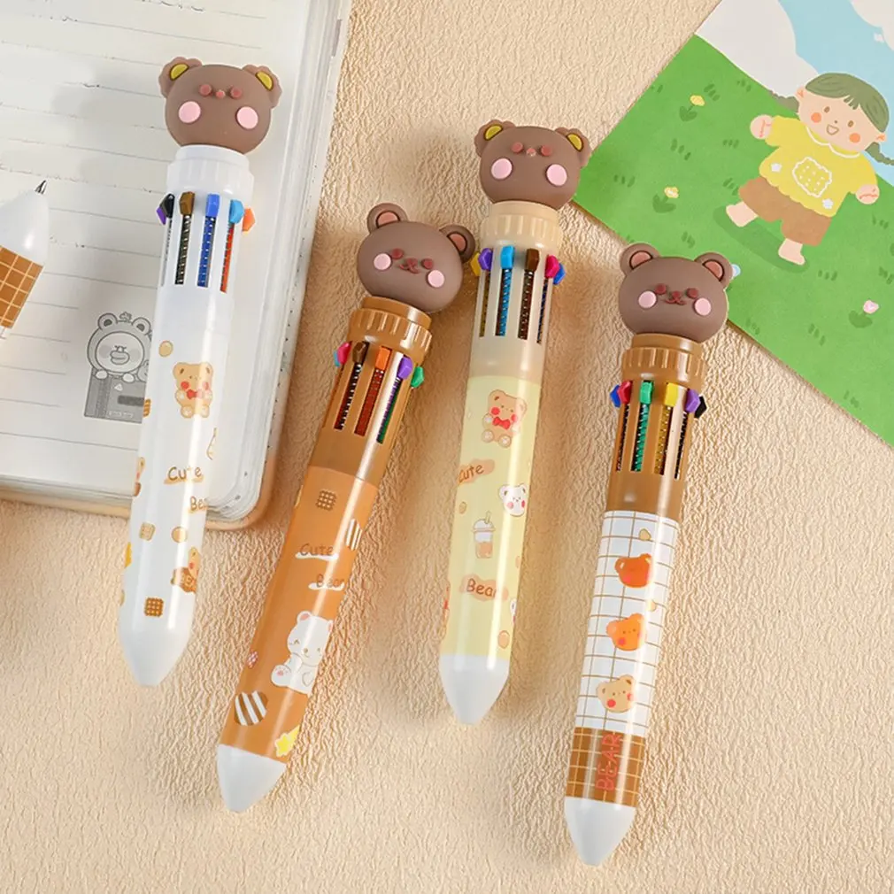 Little Bear 10 Color Ballpoint Pen 10 In 1 Retractable Ballpoint Pens For Girls Students Pupils Multicolor Pens Cartoon Bear