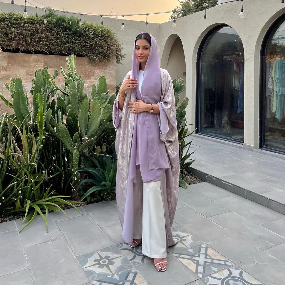 1 pçs novo roxo rosa azul vestido longo muçulmano para mulheres elegantes roupas baratas à venda aberto abaya dubai roupas modestas roupões