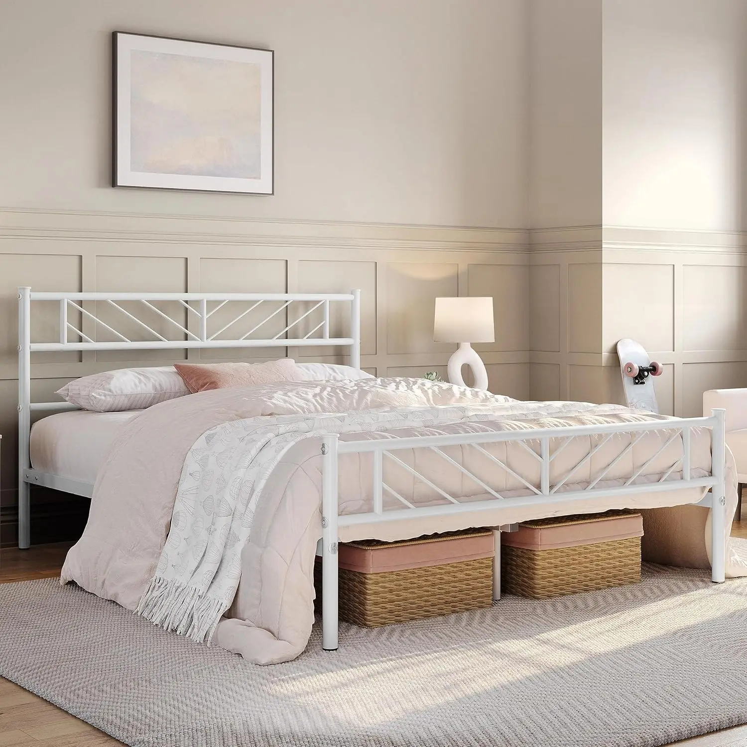 

Full Size Platform Bed Frame with Arrow Design Headboard, 13 Inches Metal Mattress Foundation for Storage, No Box Spring Needed
