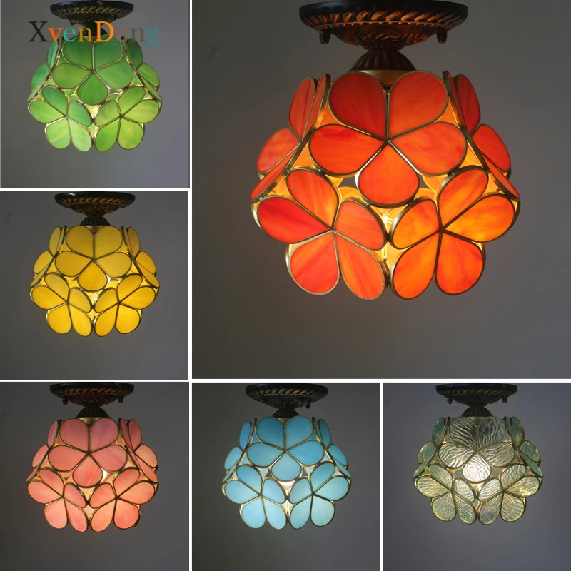 

Tiffany Flower Ceiling Lights Vintage Stained Glass Hanging Lamp Corridor Ceiling Lighting Living Room Bedroom Living Room Decor