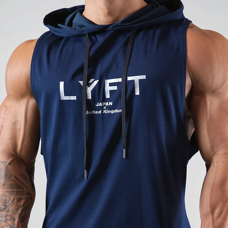 Men\'s Workout Hooded Tank Tops Bodybuilding Muscle Cut Off T Shirt Sleeveless Gym Hoodies