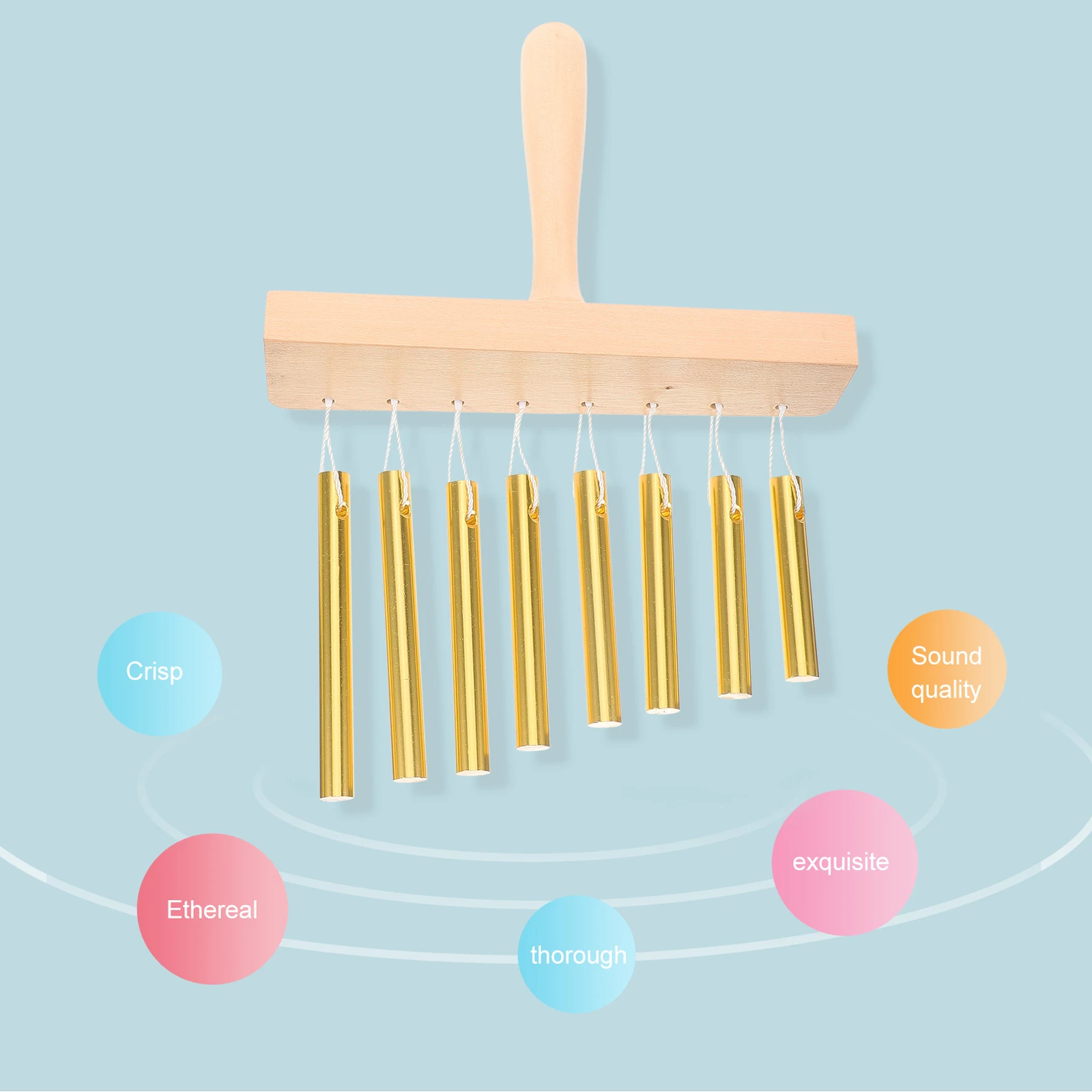 

Eight-tone Music Wind Chime Kids Percussion Instrument Toy Bell Blue Wood Durable Sound pleasant Band Accompaniment musical