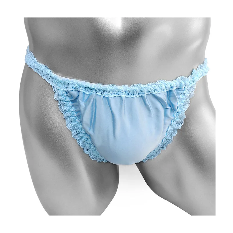 

Сексуальные шелковые трусики-сисси, кружевные мужские трусы с рюшами, нижнее белье, дышащие трусики-мешочки, выпуклые трусики-мешочки