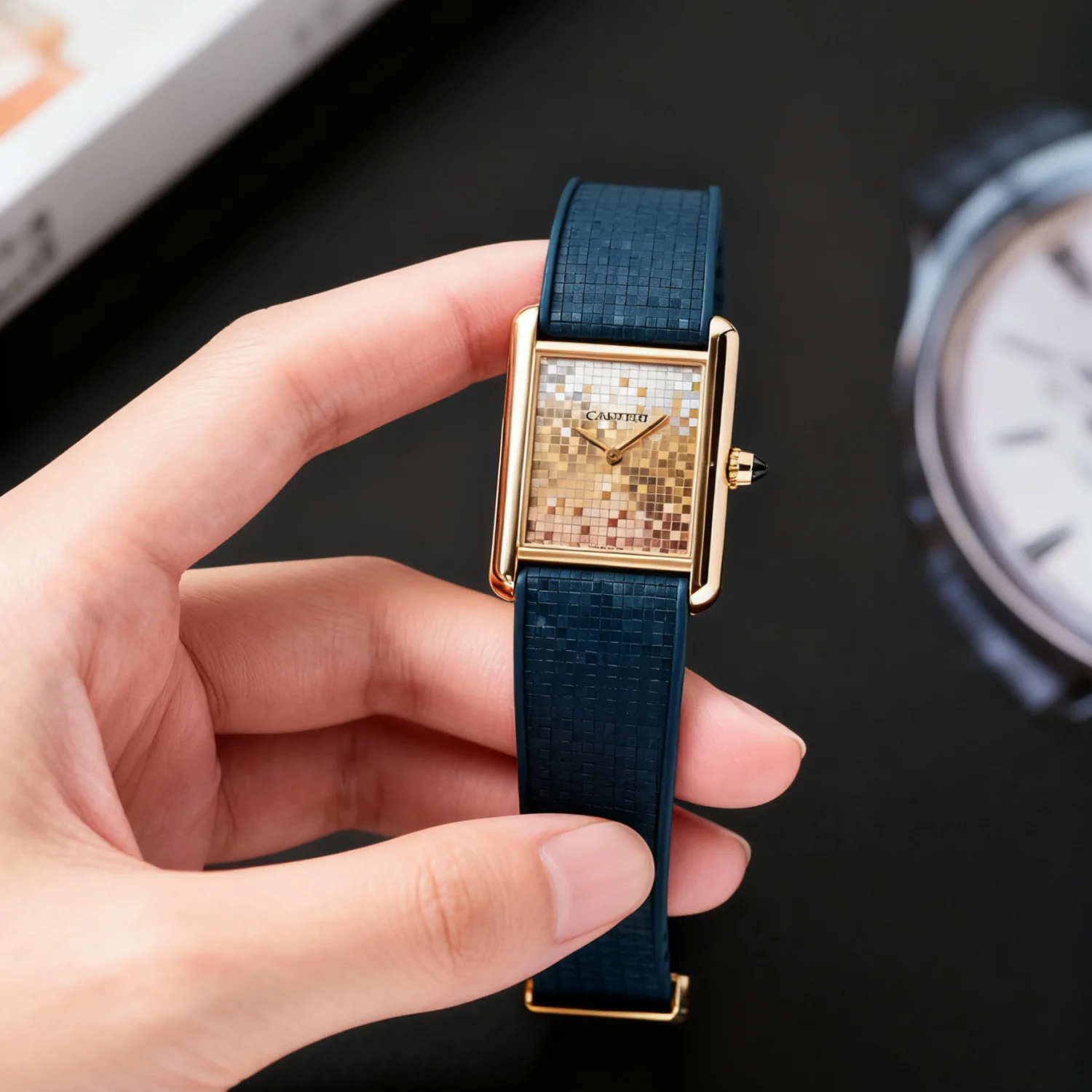 Denique Mosaic CTS Watch Strap For Cartier Tank For Cartier Dumont Quick Release Spring Clasp Buckle Diver FKM Rubber Watch Band