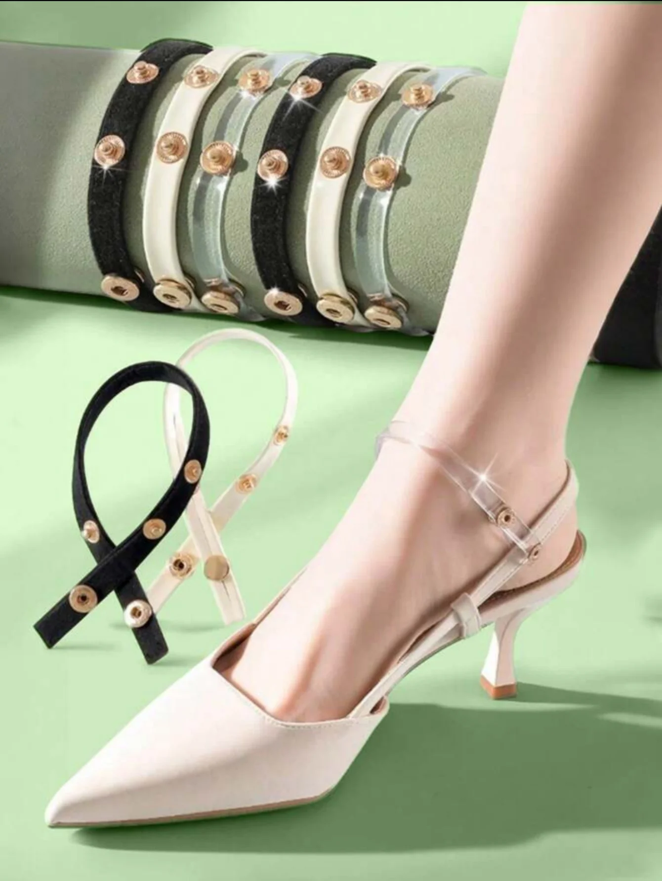 Picture 4: 1 Pair of Women's Transparent High-Heeled Shoe Straps, Non-Slip Adjustable Ankle Straps, Suitable for Summer Wide Sandals, Attractive Wedge Shoes, Elegant Gold High Heels (for Parties, Weddings, Graduations, Mother's D