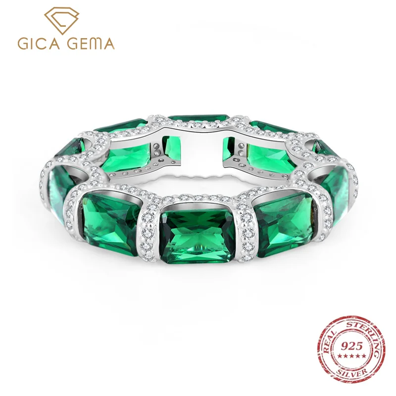 

Gica Gema Luxury 925 Sterling Silver 5*7MM Sapphire Emerald Faceted Gemstone Ring For Women Wedding Gifts Jewelry Drop Shipping