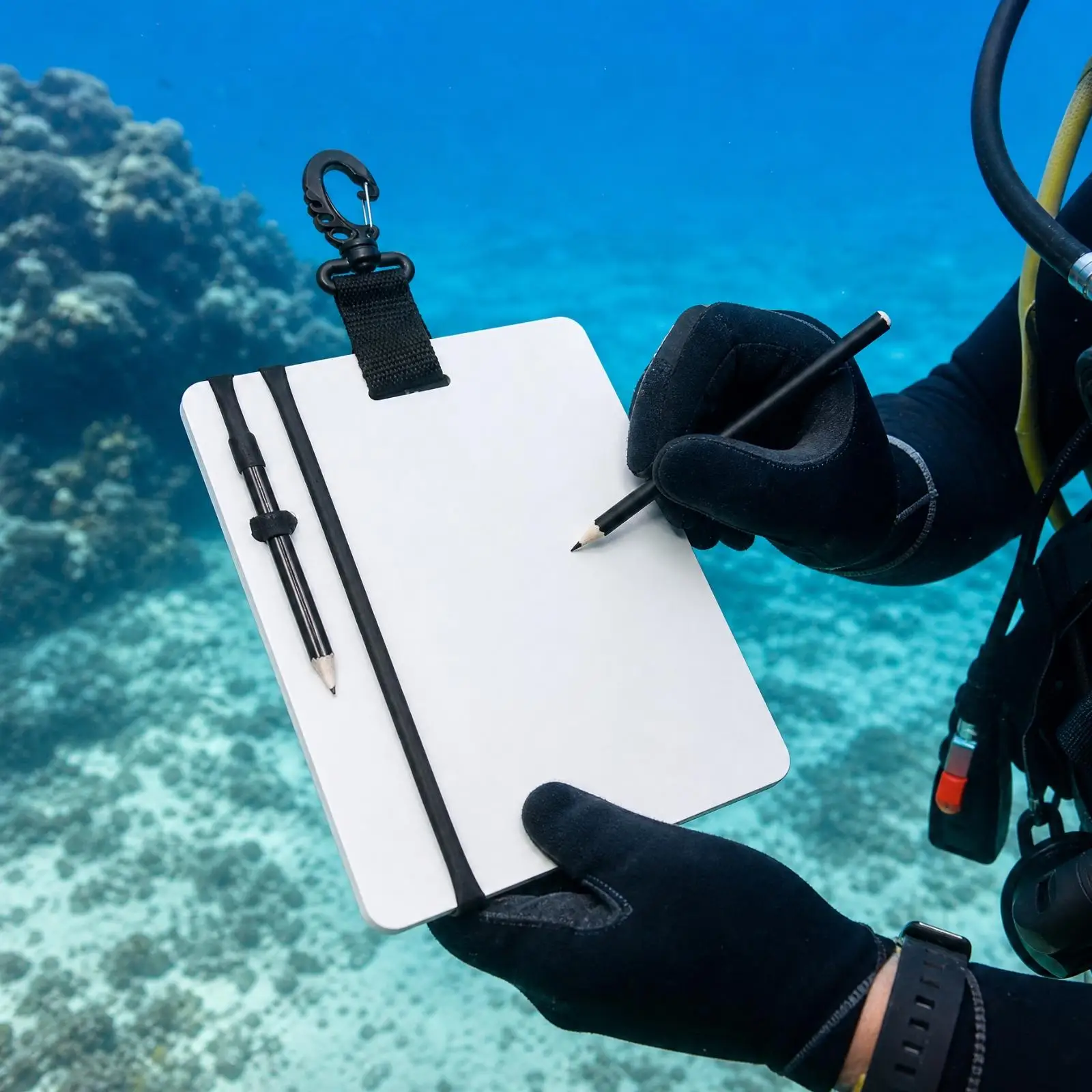 Underwater Writing Board with Pencil Waterproof Dive Note Board with Clip Strap Dive Board for Water Sports