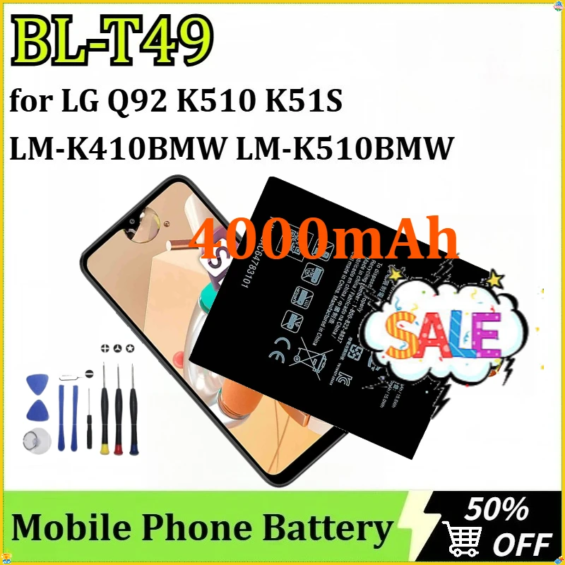 

For LG Q92 K510 K51S LM-K410BMW LM-K510BMW LM-K510HM Newly Upgraded BL-T49 Battery Mobile Phone Bateria 4000mAh + Tools