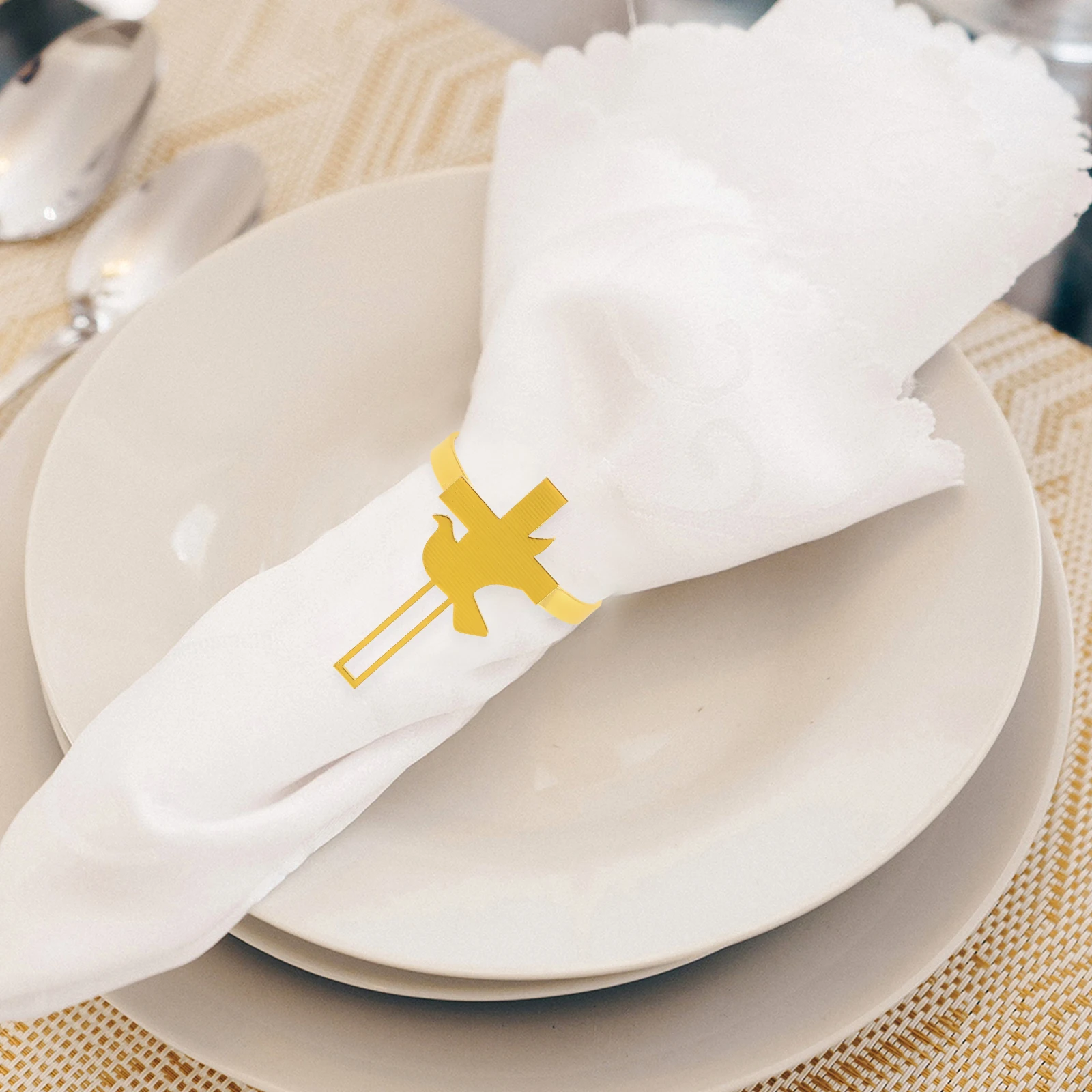 

6pcs Napkin Rings Cross Shaped Metal Holy Golden Zinc Alloy Dining Table Decor Wedding Party Hotel Restaurant Textiles