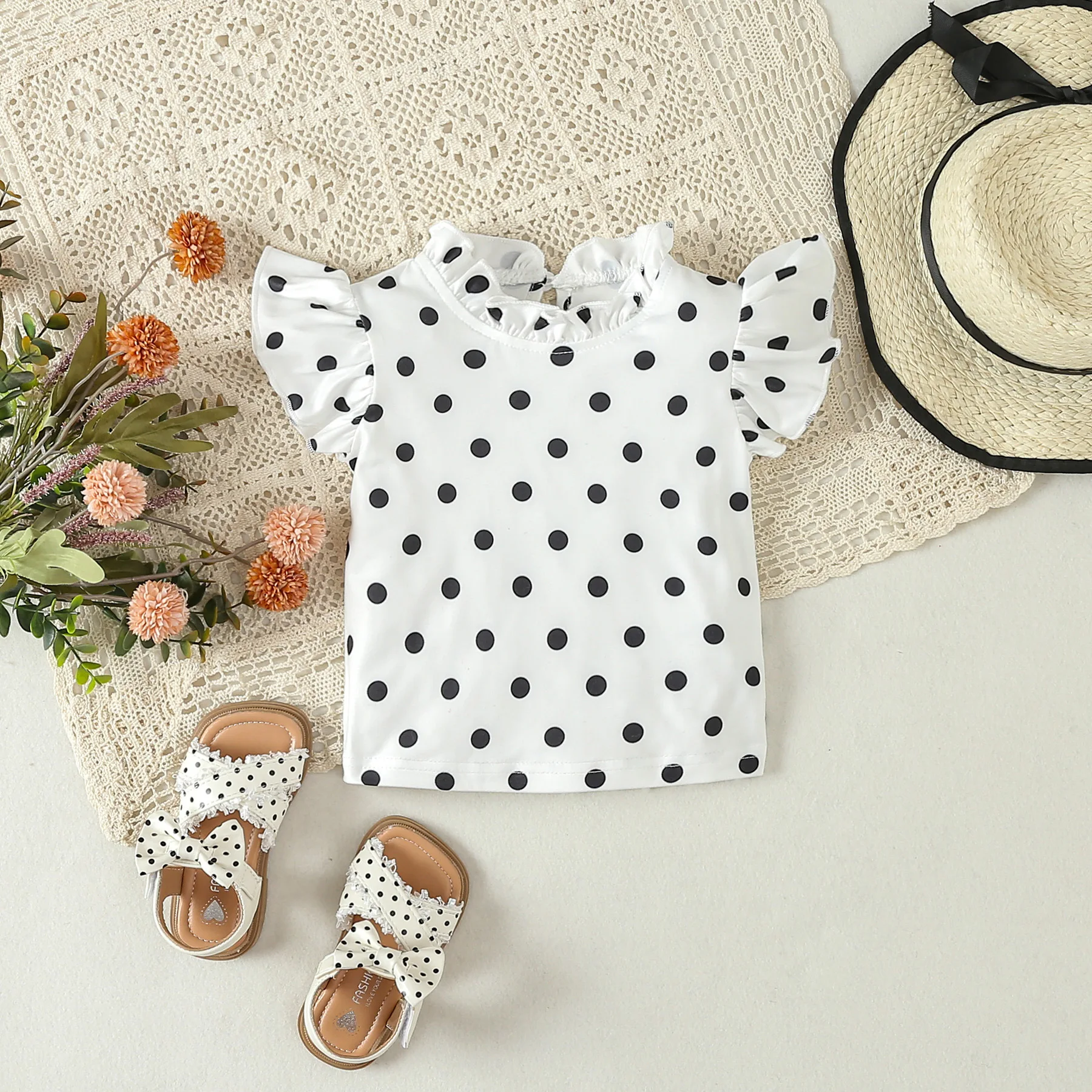 2Piece Sets Summer Luxury Girls Clothing Korean Fashion Dot Sleeveless Baby Tops+Cute Bow Shorts Kids Boutique Clothes BC2187