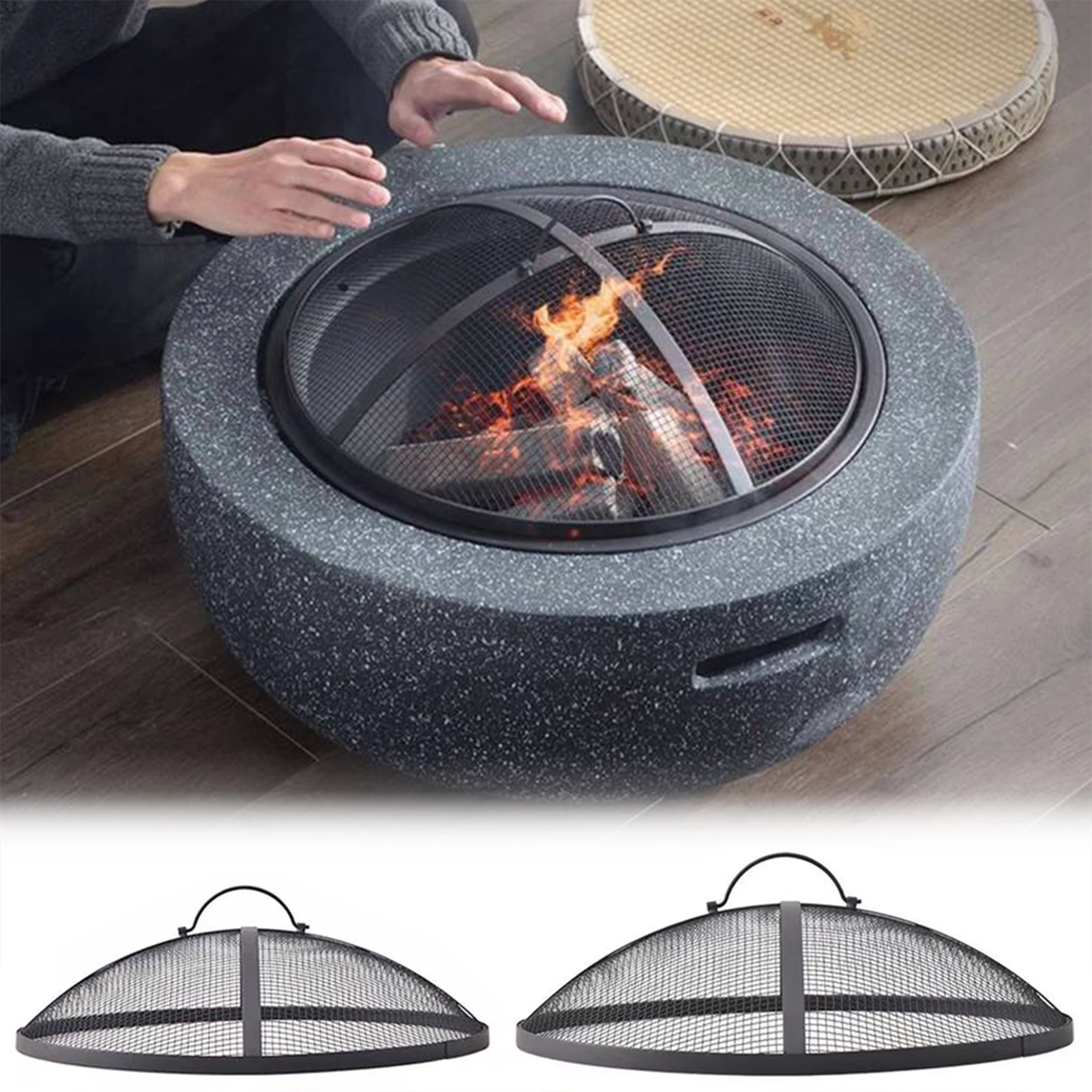 Fire Pit Spark Screen Round Safety Guard With Handle Large Grills Pardner Domes Cover For Outdoor Fire Bowl