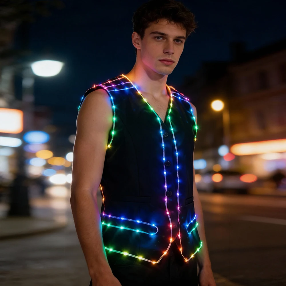 サイバーパンク カラフル LED グローベスト バー DJ シンガー パーティー衣装 LED 光るステージショー衣装 ナイトクラブイベント用
