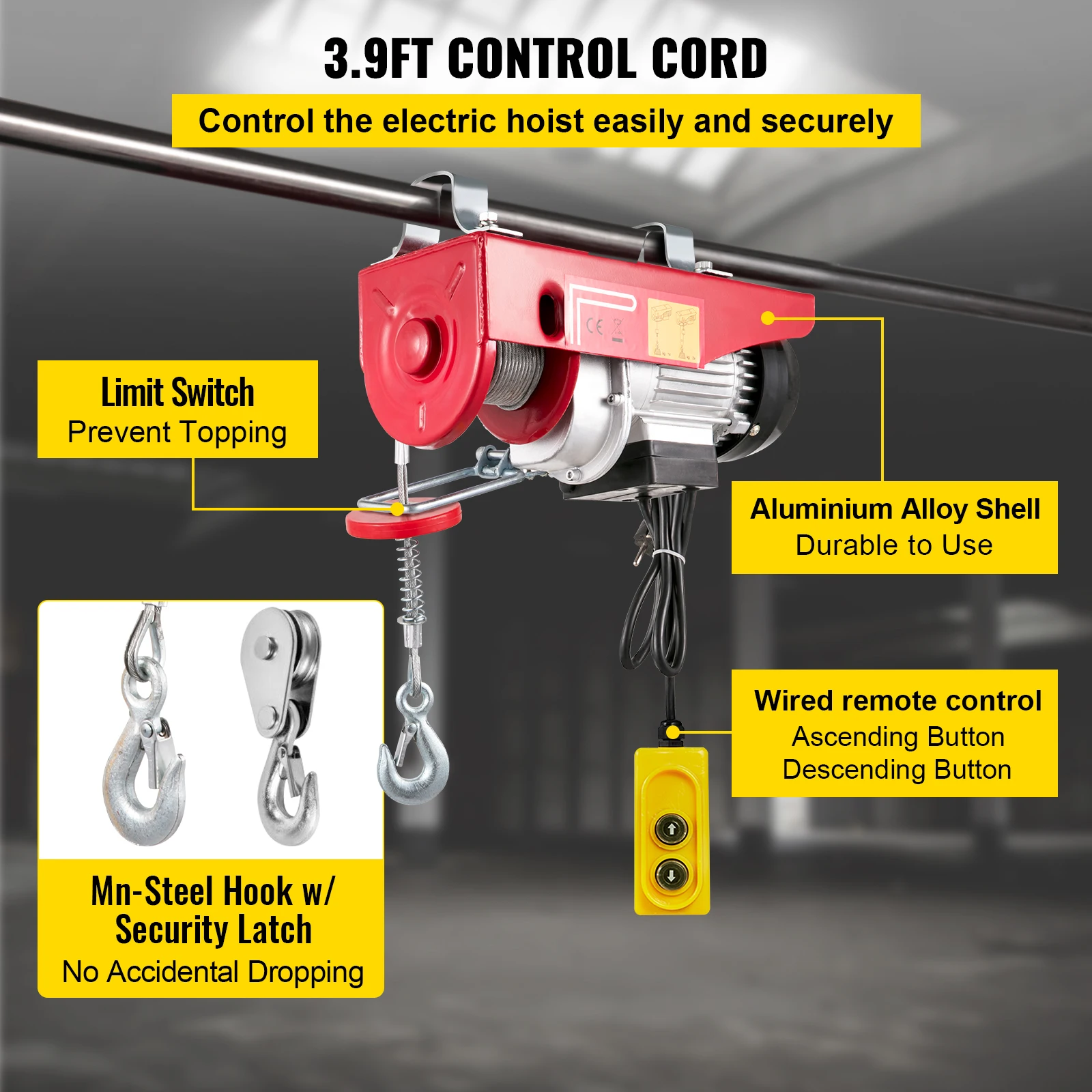 VEVOR 250/300Kg Electric Hoist Lifting Crane Cable Hoist Winch for  Boat Car Garage Elevator with Wired Remote Control Lifter