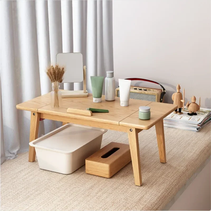 Japanese Breakfast TableSolid Wood Folding Room DeskShell Storage Computer TableThree Gear AdjustmentBedroom Furniture